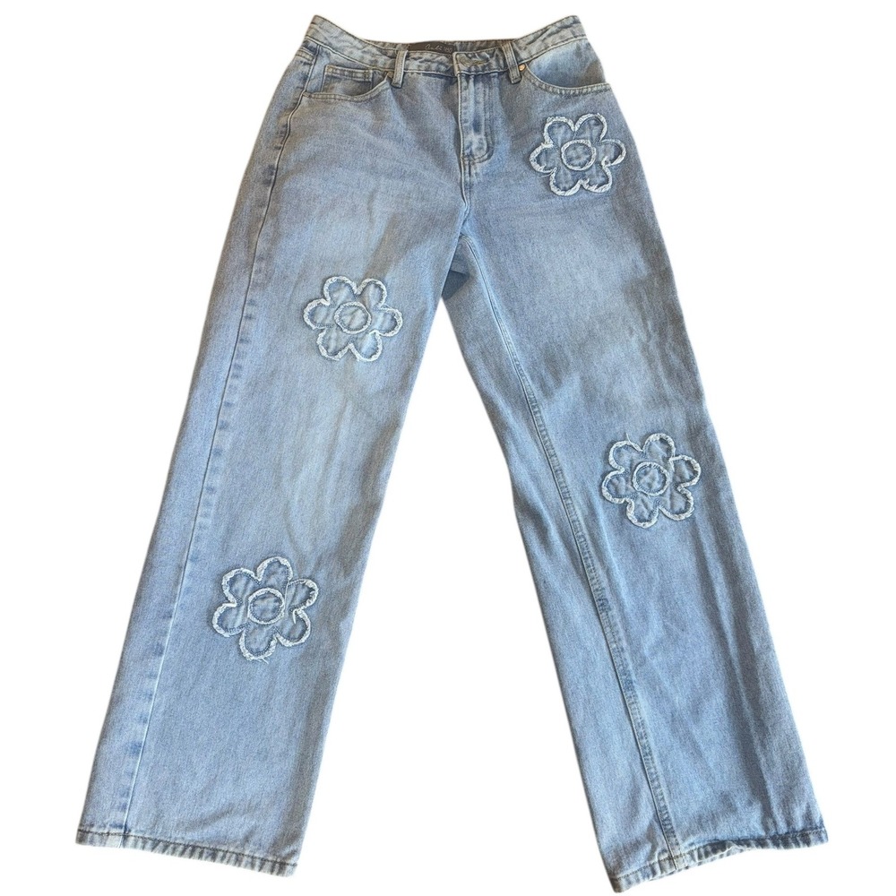 Cali 1850 Denim Daisy Mid-Waist Straight Leg‎ Jeans Women's Casual Streetwear